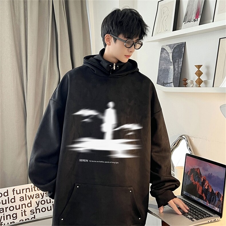 电商DSA028-LPMT23L133P50新款潮流鹿皮绒连帽卫衣男限78,男装卫衣,电商A028