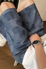现货S-3XL大码格子牛仔短裤直筒五分裤310A-2BK402P36，男装牛仔裤，星座310A-2