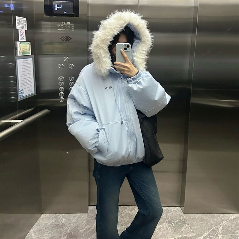 情侣款大毛领派克服羽绒服冬季新款保暖工装棉服外套T601-P98网图图片