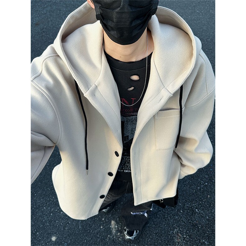 秋季新款连帽宽松呢料夹克外套时尚百搭休闲上衣J7351-特价P55,男装夹克,电商A007