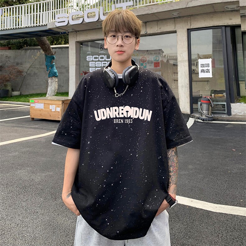 量大优供抖音视频支持得物配合二开美式满天星亮片短袖T恤MTX335,男装T恤,电商A486