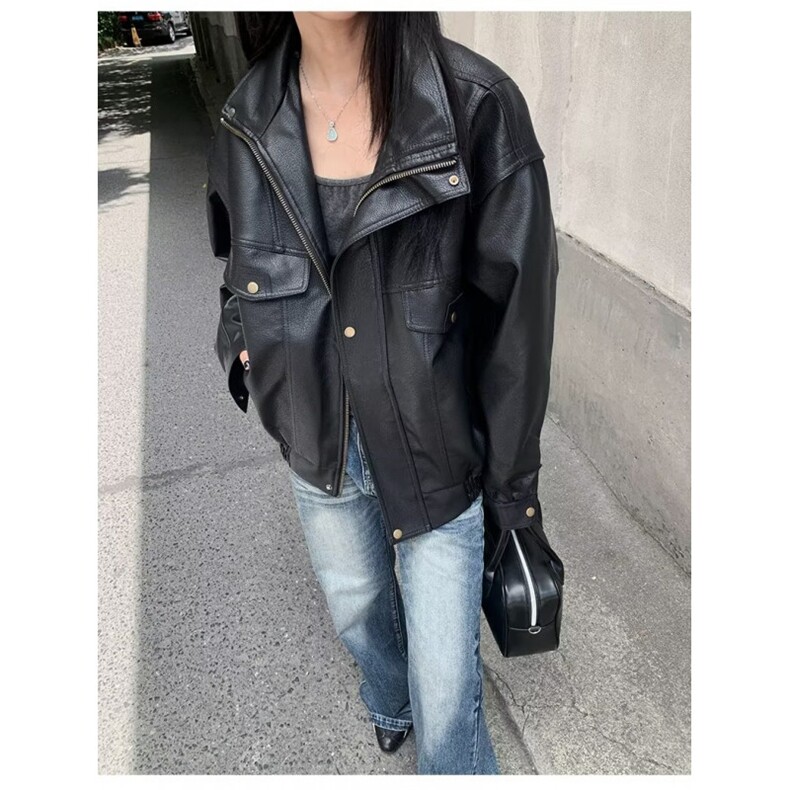 【升级款】高级感机车皮衣夹克男女外套PU皮飞行服Y10166-P85网图图片