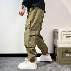 潮牌多口袋工装裤男士春秋季2024新款耐磨宽松束脚哈伦休闲男裤子，男装休闲裤，星座506A