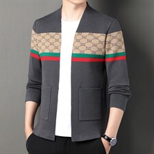 秋季新款圆领印花男士上衣中年休闲商务针织衫2022时尚百搭开衫，男装针织衫/毛衣，电商B212（原钱塘6029）