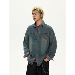 牛仔衬衫男生春秋款港风休闲潮流青少年夹克外套男装JK451-P63图片