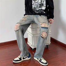牛仔裤男秋季潮大码休闲裤子高街慵懒男日系C861P40，男装牛仔裤，星座1116-2