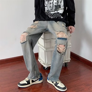 牛仔裤男秋季潮大码休闲裤子高街慵懒男日系C861P40图片