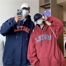抖音品质秋冬装泡沫印花情侣加厚连帽开衫加绒卫衣G1026P78男，男装卫衣，电商A339