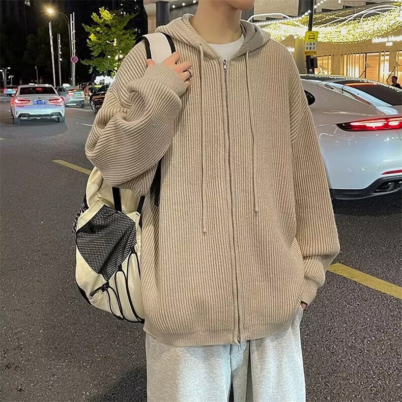 美式针织开衫毛衣外套男春秋新款复古慵懒风潮牌百搭纯色拉链线衣,男装针织衫/毛衣,星座1013