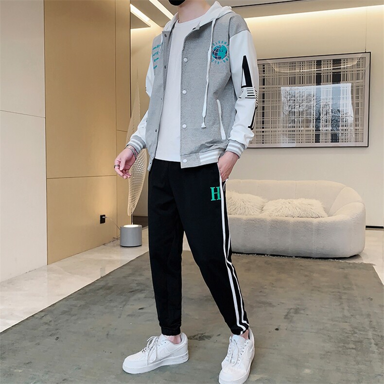 2023春季卫衣棒球服连帽男装两件套青少年运动休闲套装DF316TP70,男装休闲套装,电商A086