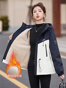 加绒外套女2025秋冬新款巨好看的韩系休闲百搭短款宽松撞色冲锋衣图片