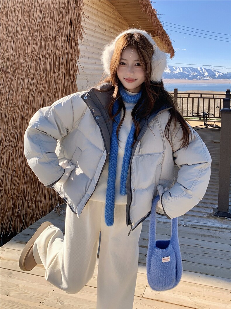 韩版学院风减龄加厚羽绒服女2025年冬季新款连帽保暖白鸭绒面包服,女装羽绒服,慧尚2-185