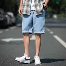 蓝色牛仔五分短裤2021夏新款街头风基础款休闲DS794T，男装牛仔裤，电商A102