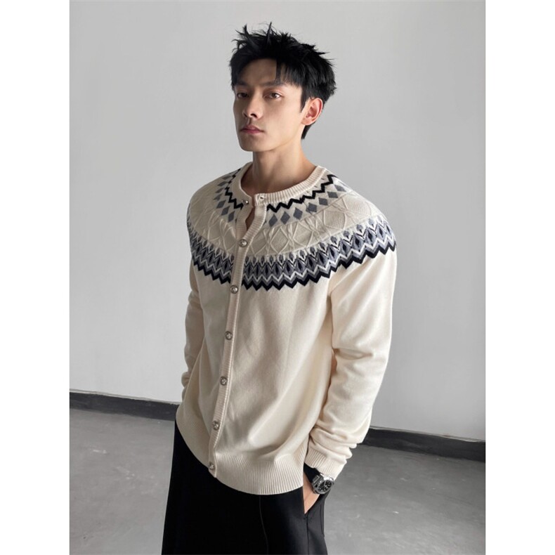 staythenight费尔岛毛衣针织衫男秋季慵懒松弛感老钱风开衫外套,男装针织衫/毛衣,电商B323A