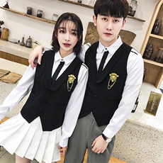 Q8787*2021情侣男女款学院英式短款马甲工作服餐厅营业员马甲P50，男装背心/马甲，星座717A
