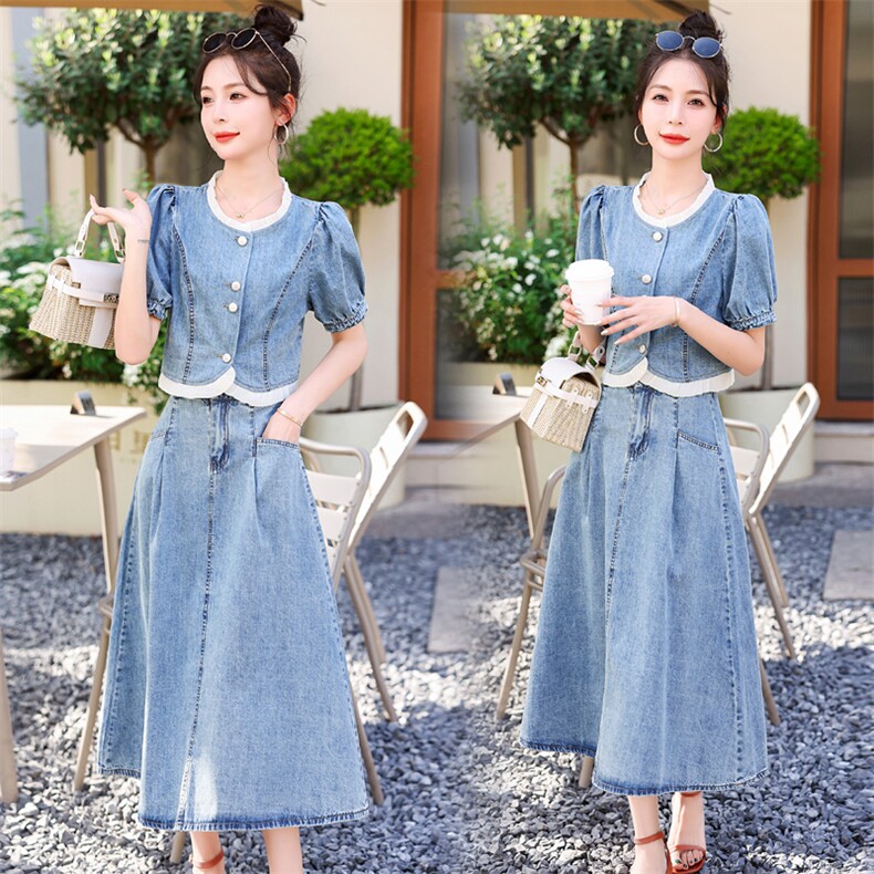 小香风牛仔套装女2025夏季新款高端气质洋气减龄薄款半身裙两件套，女装套装/套裙，意芙