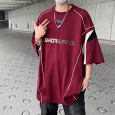 美式复古运动球服线条拼接短袖T恤男夏新款宽松球衣DT03-P42，男装T恤，星座1001-1