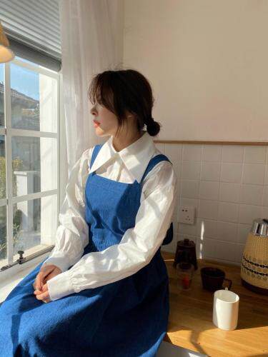 春季新款-日系白衬衫+背带牛仔裙，女装衬衫，LUCY