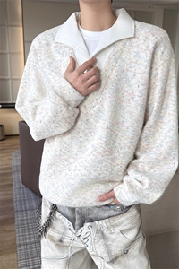 美式男士卫衣慵懒风彩点假两件翻领毛衣外衣宽松休闲针织衫图片
