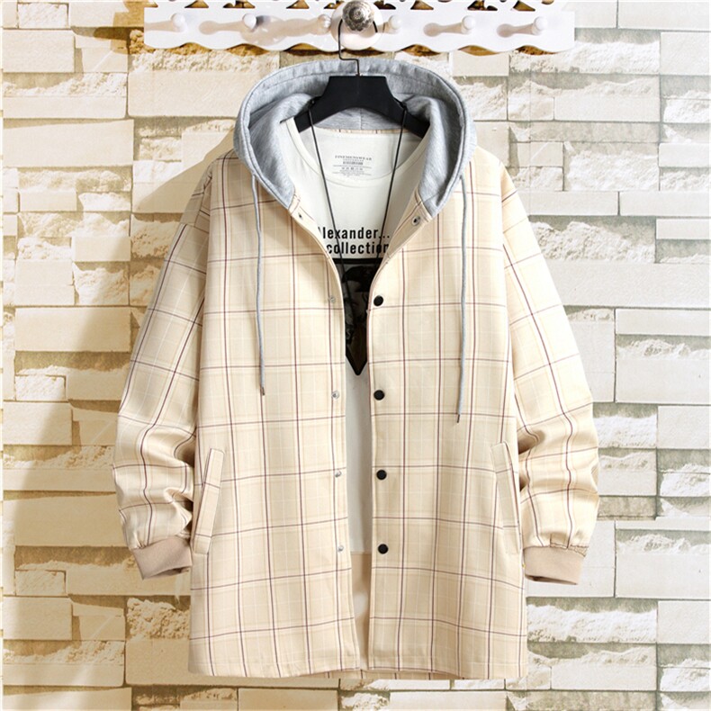 F6018/P80春装新款挂拍格子外套风衣男宽松连帽中长款上衣控118，男装风衣，电商A141