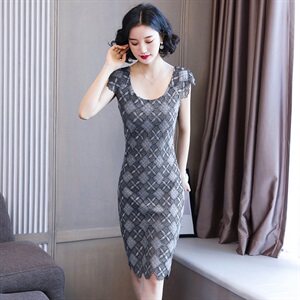 2023年连衣裙格子夏季通勤韩版修身显瘦,女装连衣裙,婵米儿