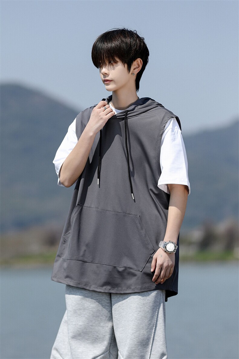 M-8XL特大码冰丝速干连帽背心男篮球运动无袖健身服坎肩TDX315P35,男装T恤,电商D206-1