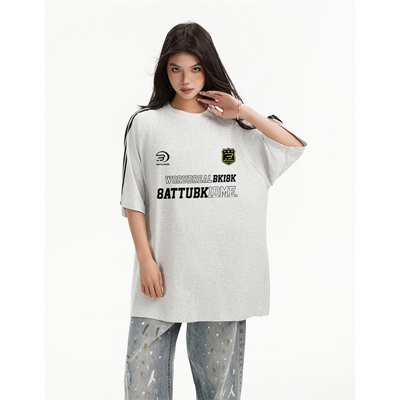 抖音得物高品质二开240克宽松纯棉美式潮牌三条杠织带短袖T恤，男装T恤，电商A486-1