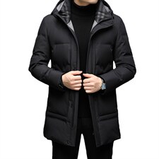 冬季新款羽绒服中长款外套中年爸爸装保暖连帽外套QLMF8236-P310,男装羽绒服,电商B212（原钱塘6029）