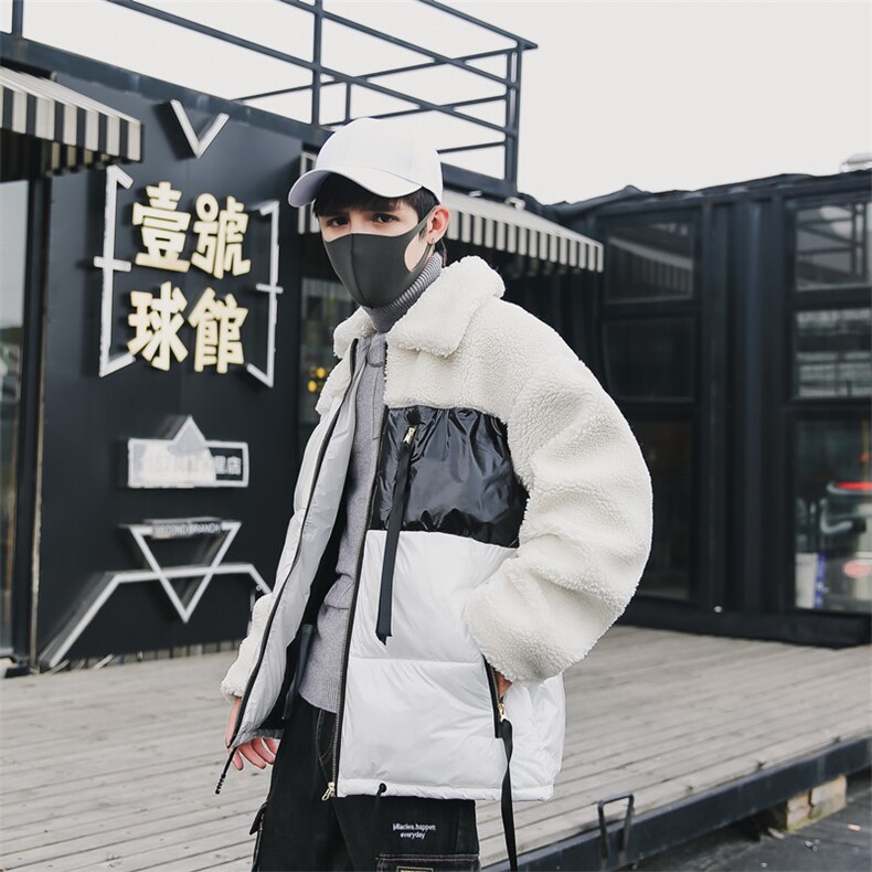INS19年冬季新款羊羔毛拼色潮流休闲棉衣男DS-B293,男装棉衣,电商A306