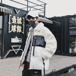 INS19年冬季新款羊羔毛拼色潮流休闲棉衣男DS-B293图片