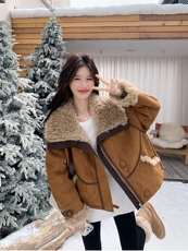 【现货】2025年冬季新款麂皮绒复合羊羔毛外套2562款P210-K288，女装羊羔毛/颗粒绒，浙宝301