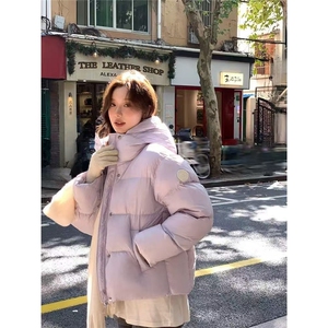 8008# 高品质手塞棉 白灵儿糖果色袖标短款连帽棉服女图片