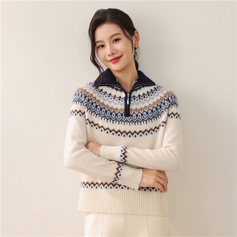 2025年秋季新款百搭费尔岛半拉链加厚套头，女装羊毛衫，慕洵羊绒