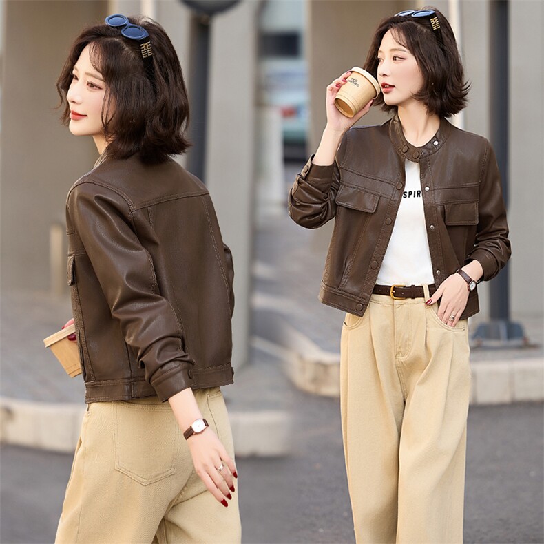 多色百搭短款皮衣外套女2025春季新款设计感显瘦皮夹克机车服上衣，女装皮衣，臻衣坊