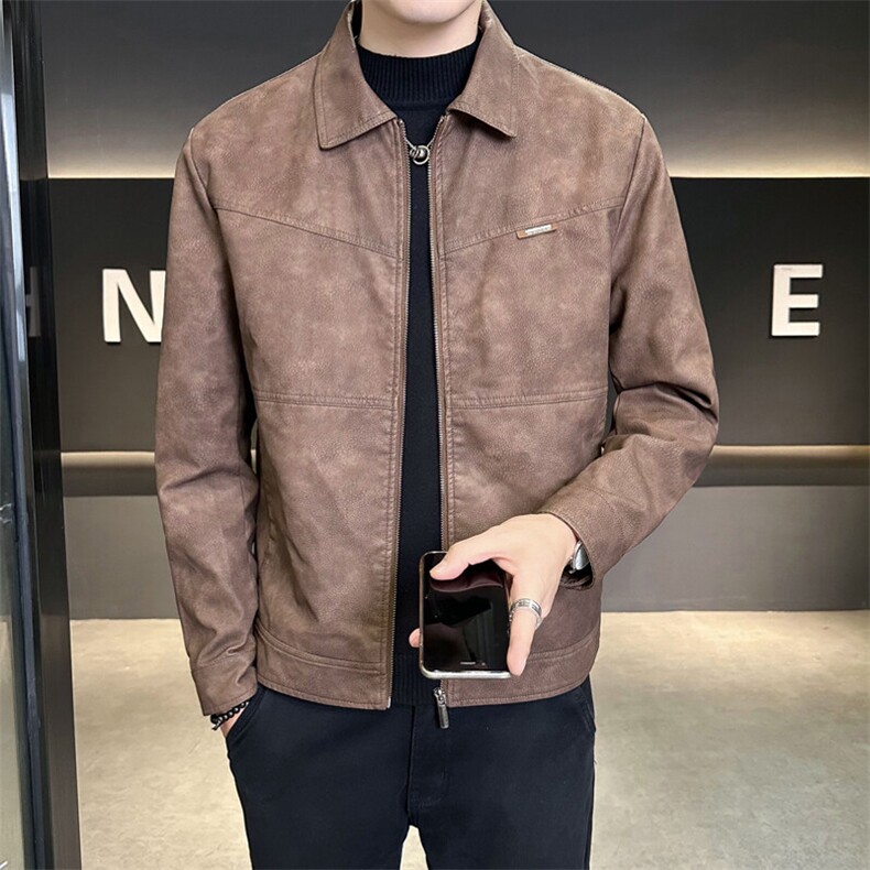 店主风 2025秋季翻领皮衣男痞帅休闲外套男装夹克C317-J905-P135图片