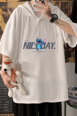 LD54173-P45连帽短袖t恤男大码胖子带帽五分袖中袖海报风，男装T恤，电商A040