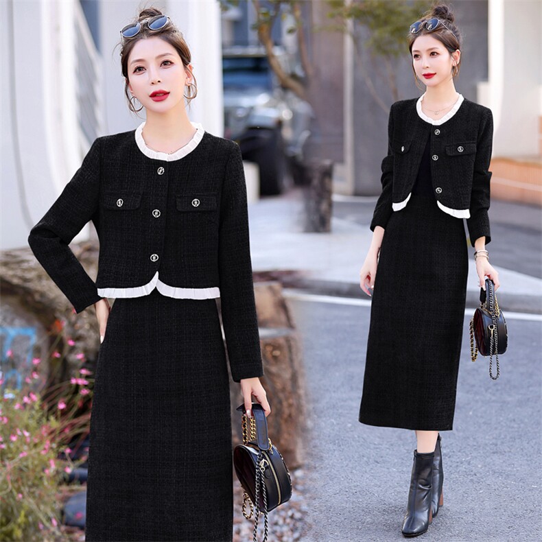 小香风拼接上衣&毛呢一步裙套装杭典●【B】系列冬季新品女~317图片