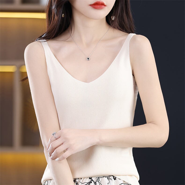 夏季吊带背心女外穿V领冰丝针织内搭西服衬衣打底衫纯色细带上衣,女装背心吊带,佳绒包芯纱店