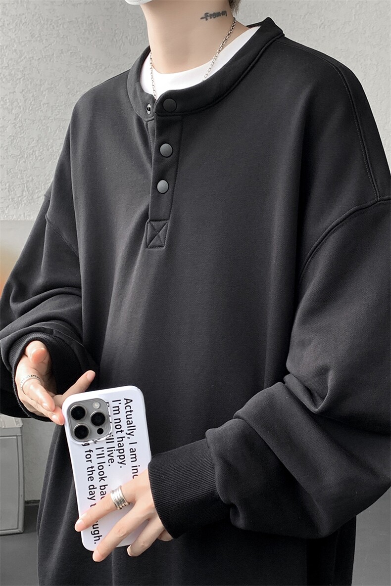 春款半开襟亨利领卫衣大码高级感纯色无帽套头上衣LW601特P42控78,男装卫衣,电商B215
