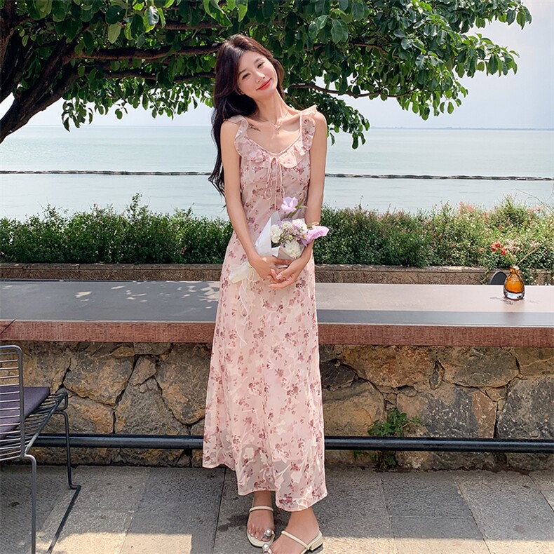 显瘦女装复古洋气时尚套装针织高腰法式长袖气质裙子蕾丝碎花夏季,女装连衣裙,2D075