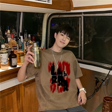 得物抖音品质潮流美式麂皮绒印花短袖T恤djp281-特批23控39，男装T恤，星座605(原A050)