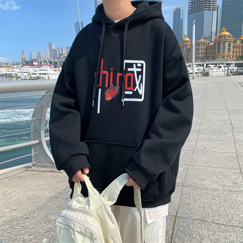 9993P28港风外景秋季休闲宽松蝴蝶印花连帽套头卫衣青年潮,男装卫衣,电商A026-1