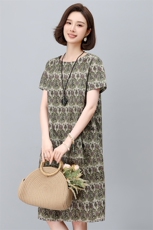 现货2025年夏季气质减龄印花文艺复古连衣裙，女装连衣裙，依恋蒂丝