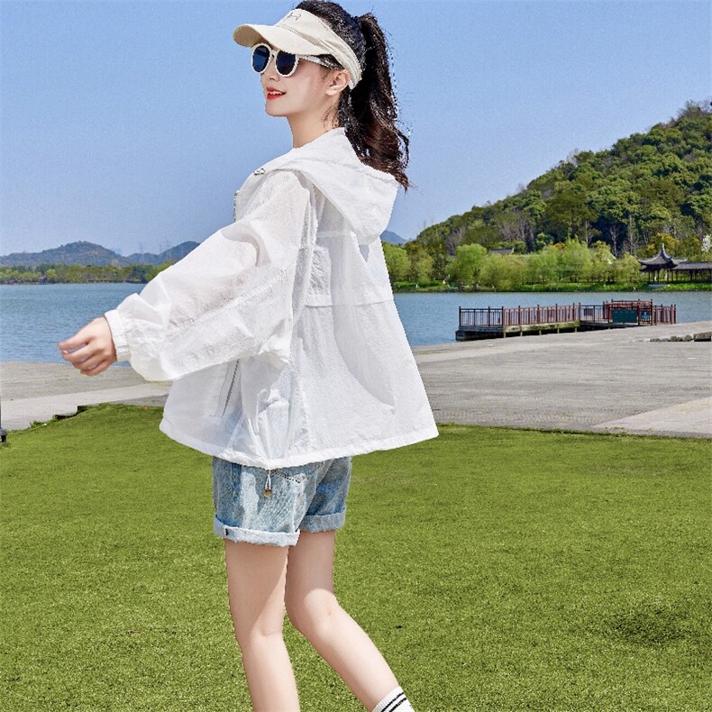 白色短款防晒衣女2025夏季新款海边旅游百搭薄款透气防晒服外套，女装防晒衣，蝶眷