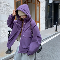 紫色设计感冲锋衣派克服羽绒棉服女冬季2025新款加厚加绒棉袄棉衣，女装棉衣/棉服，2C218