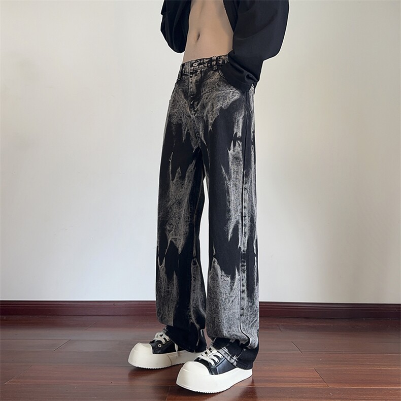 B221 美式ins高街修身直筒个性扎染牛仔裤 LK24392-特P45控78图片