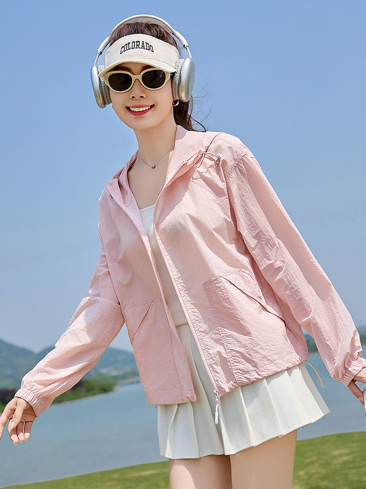 时尚防晒衣女夏季2025新款宽松休闲防晒服连帽户外透气开衫薄外套,女装防晒衣,以桐