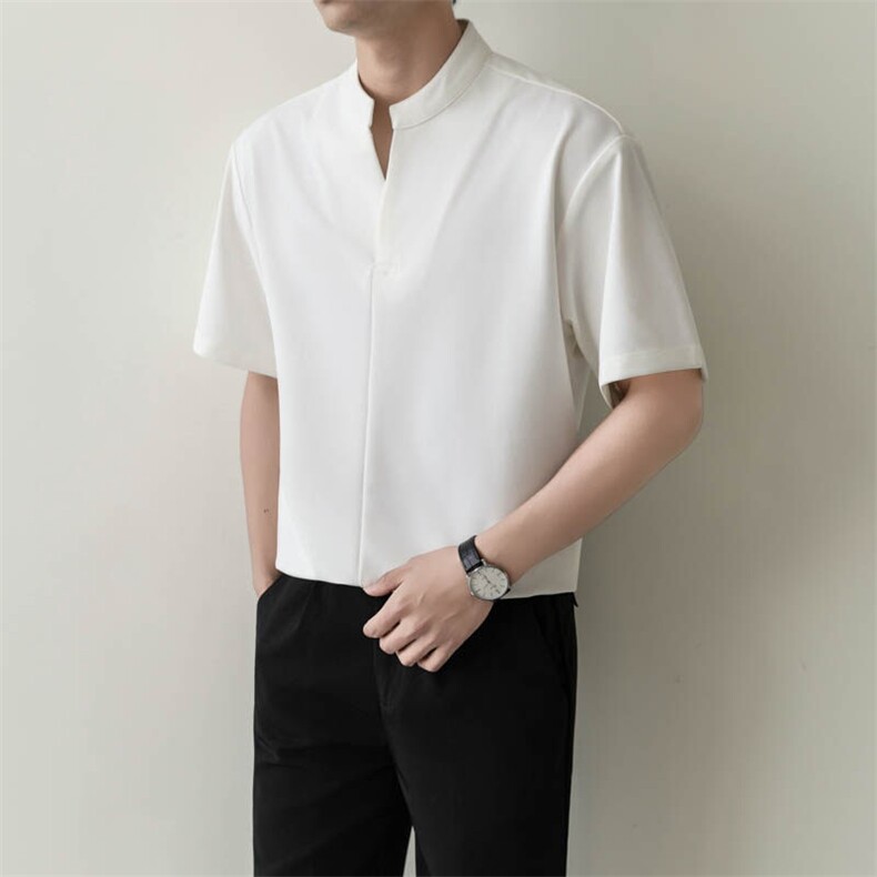 夏男立领纯色衬衫男休闲宽松休闲衬衣轻熟风A236-82599-P55,男装衬衫,电商A236