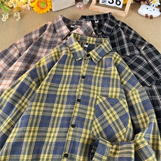 衬衫男春季新款港风宽松大码磨毛格子长袖衬衣CS550-P38，男装衬衫，星座214-3