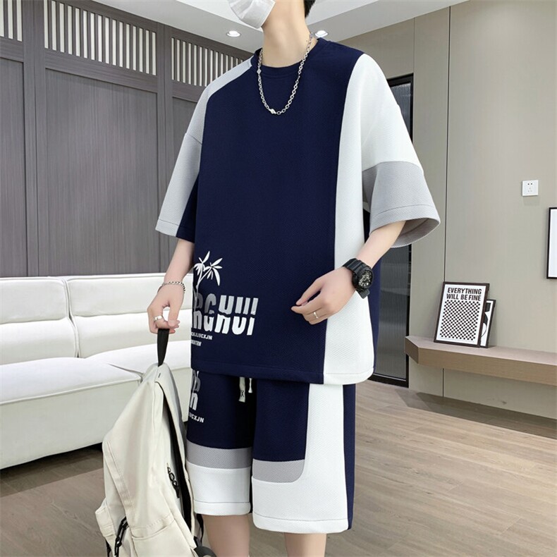 短袖短裤套装新款夏季冰凉感t恤帅气休闲运动套装A436-1106-P55,男装T恤,电商A436